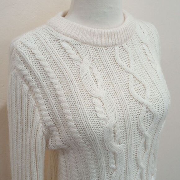 Tory Burch Ivory Valero Fringe Hem Cable Knit Merino Blend Sweater - S/P - Picture 7 of 13